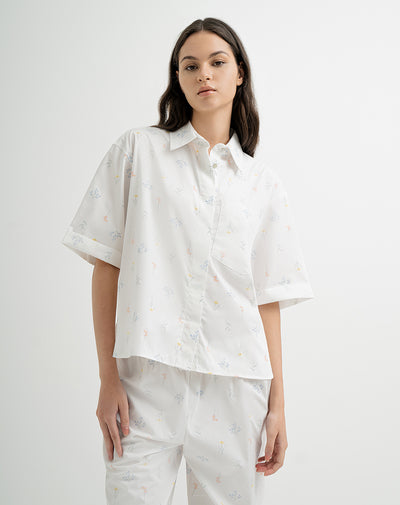 Camisa de pijama mujer algodón blanco estampado