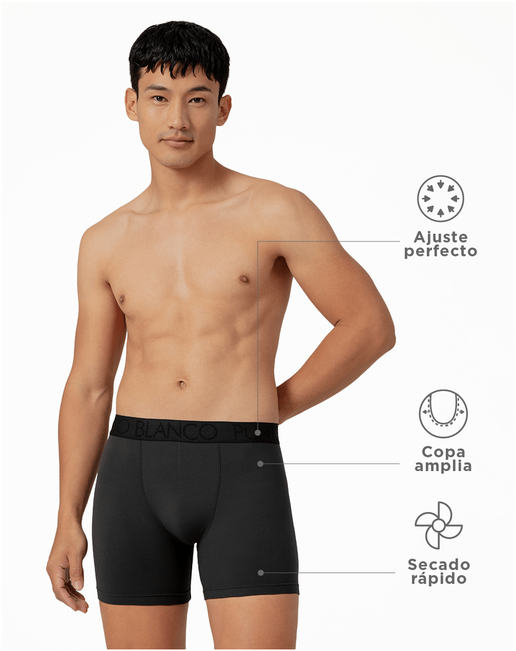 Bóxer deportivo medio microfibra copa amplia negro