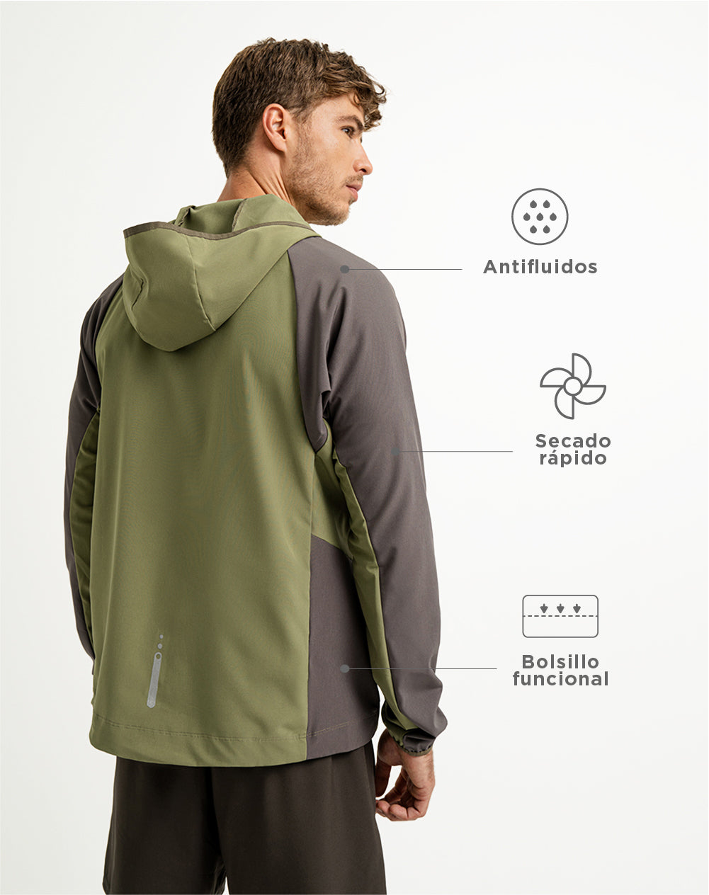 Chaqueta con capucha verde para hombre