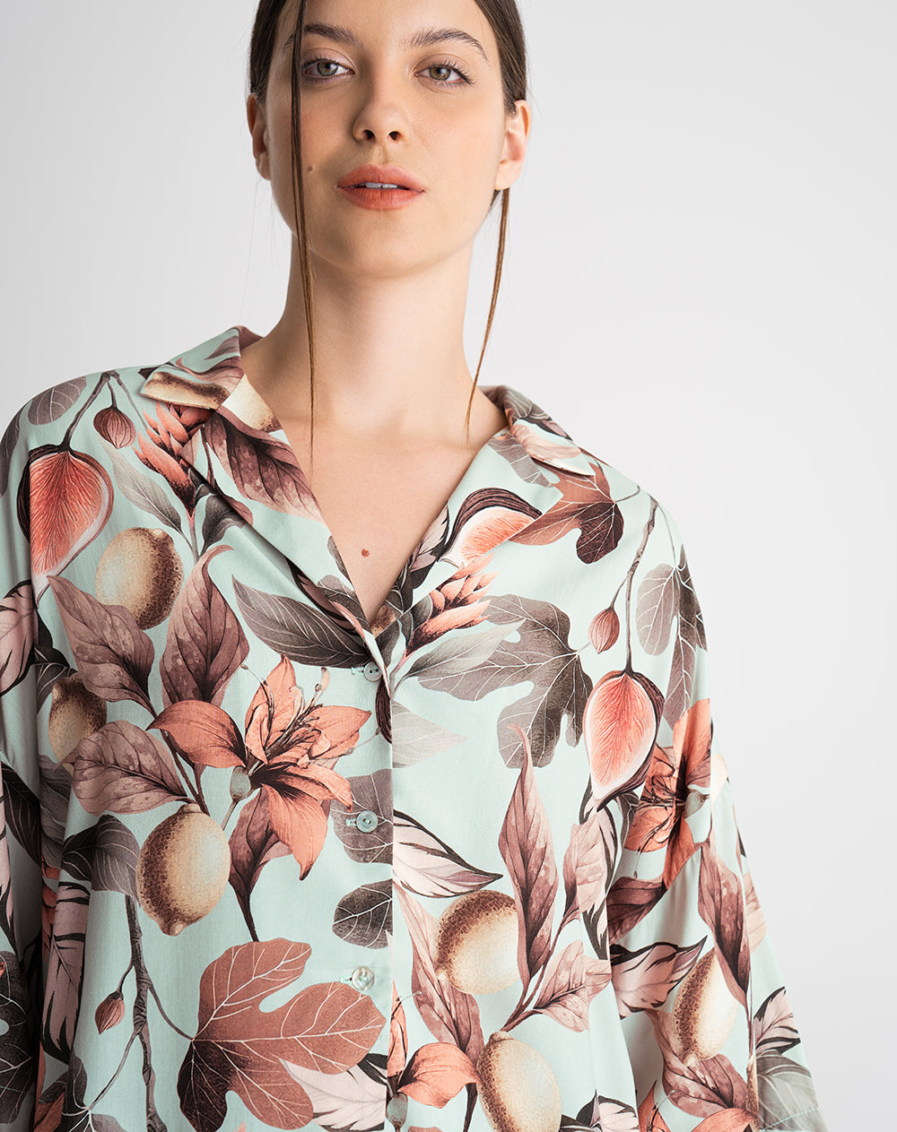 Camisa de pijama manga corta estampada mujer