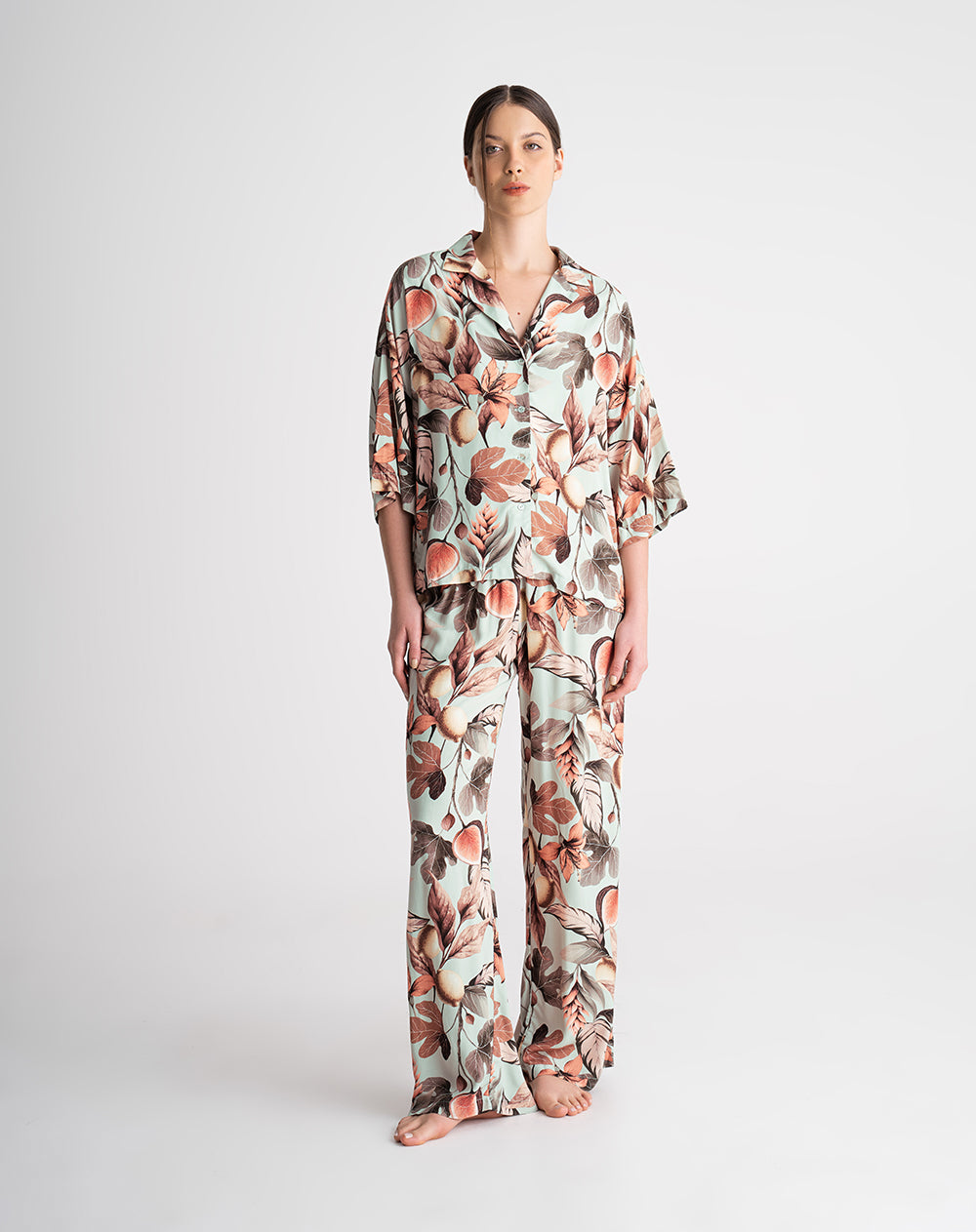 Camisa de pijama manga corta estampada mujer