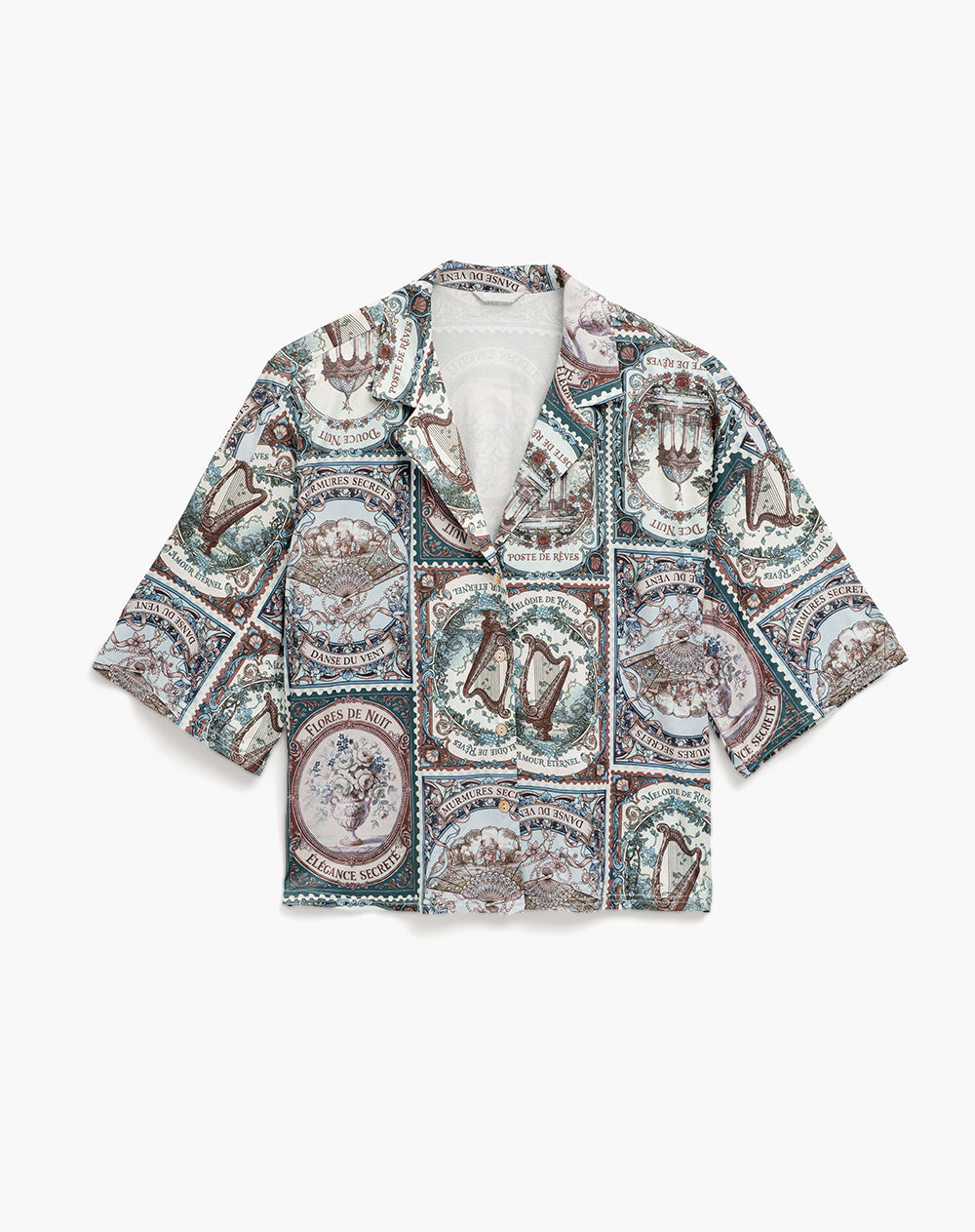 Camisa relaxed fit manga corta verde estampada