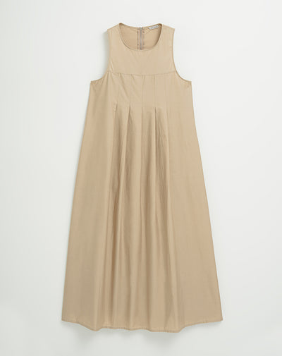 Vestido midi algodón algodón con pliegues y bolsillos caqui mujer