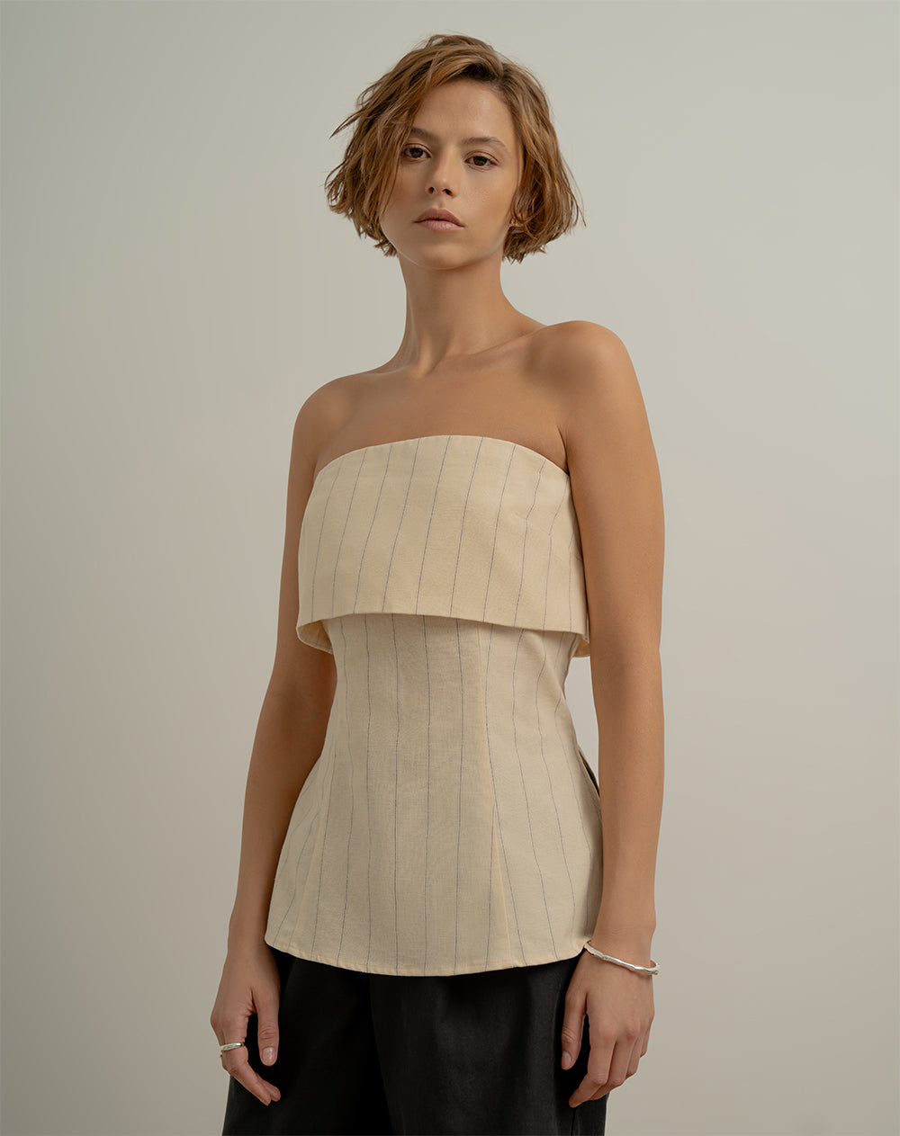 Strapless en lino amarillo rayas