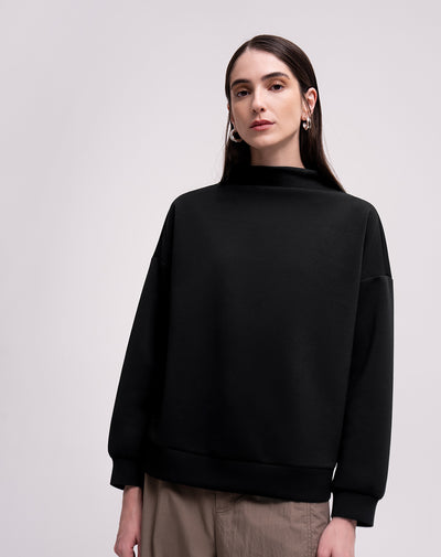 Buzo confort cuello alto tacto suave negro mujer