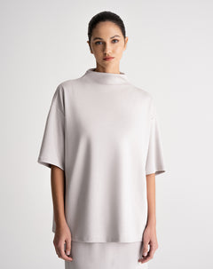 Camiseta oversize cuello alto gris mujer
