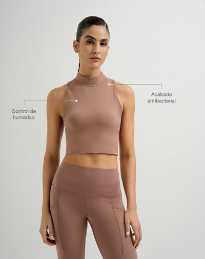 Crop top deportivo soporte alto control humedad palo rosa