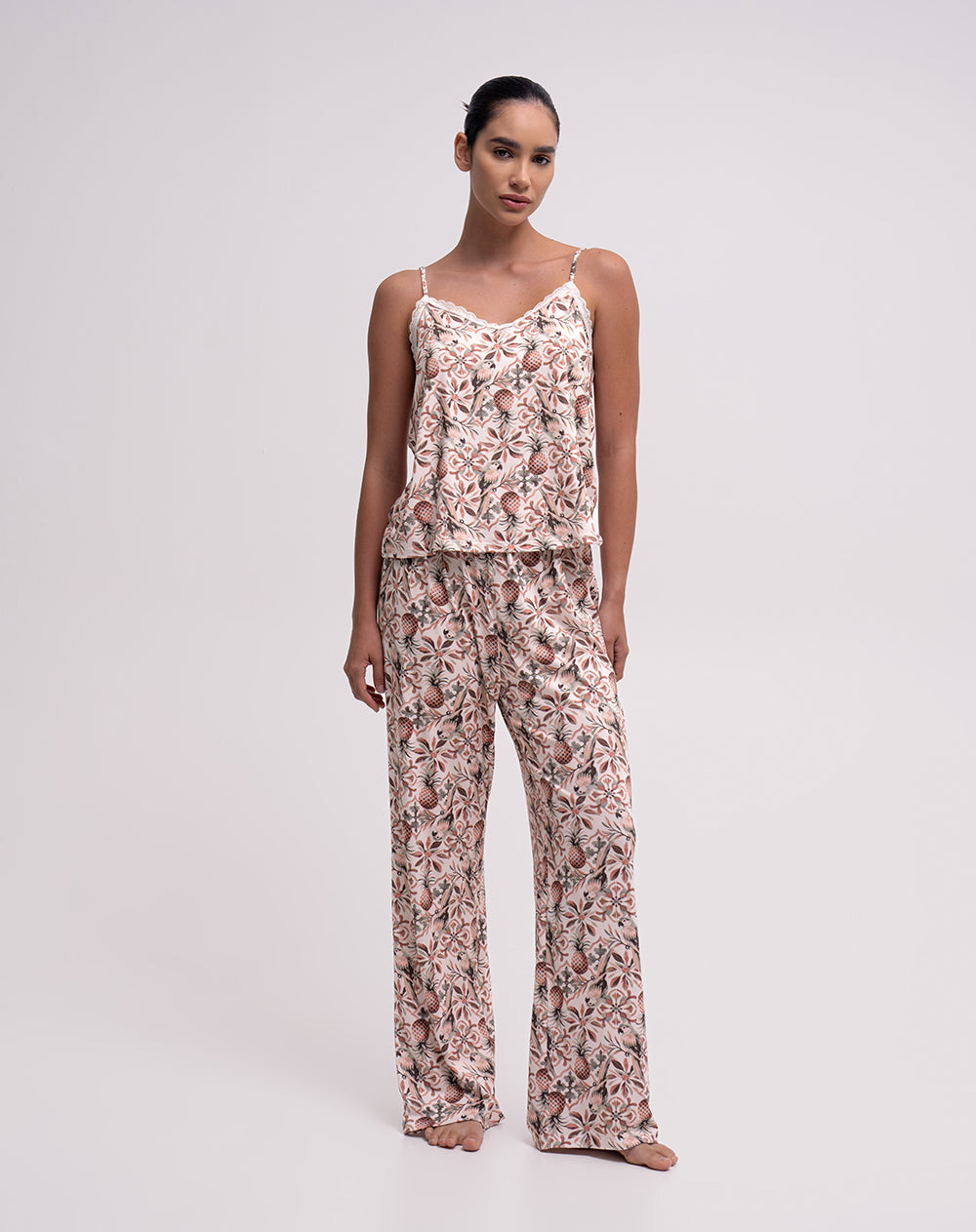 Blusa + pantalón de pijama rosado estampado mujer