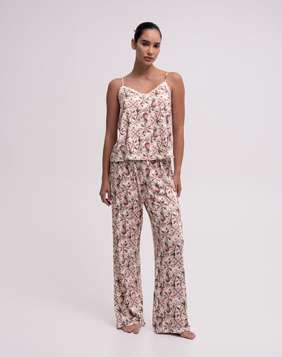 Blusa + pantalón de pijama rosado estampado mujer