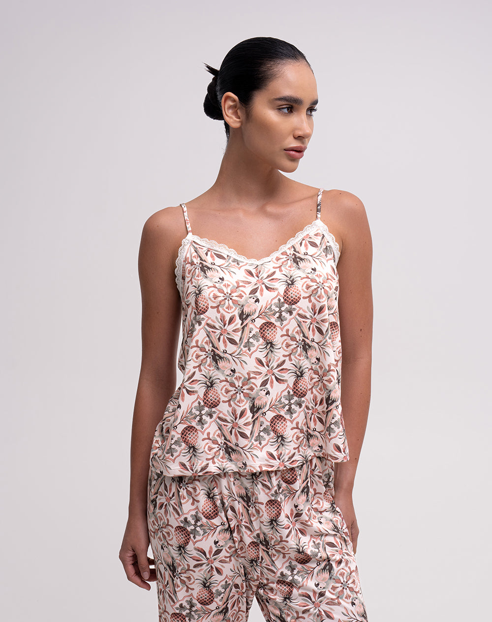 Blusa + pantalón de pijama rosado estampado mujer