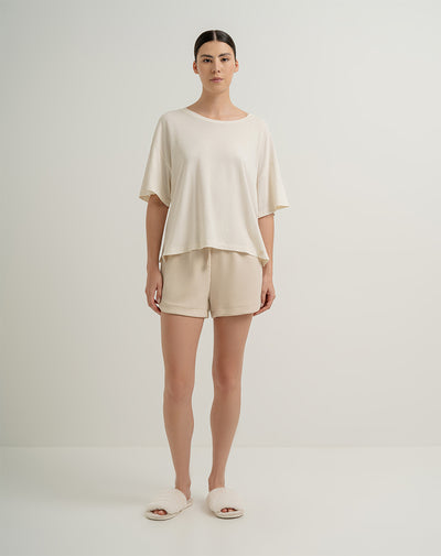 Camiseta en algodón modal holgada avena para mujer