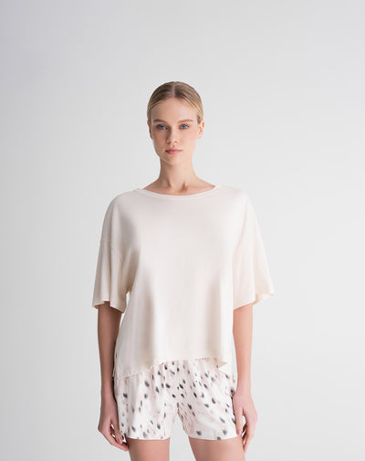 Camiseta algodón modal holgada avena mujer