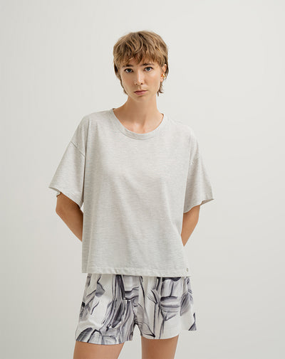 Camiseta en algodón sostenible holgada gris claro para mujer