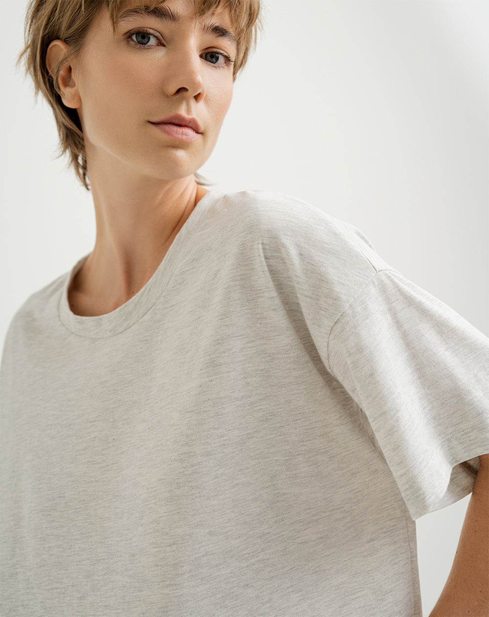 Camiseta algodón holgada gris claro mujer