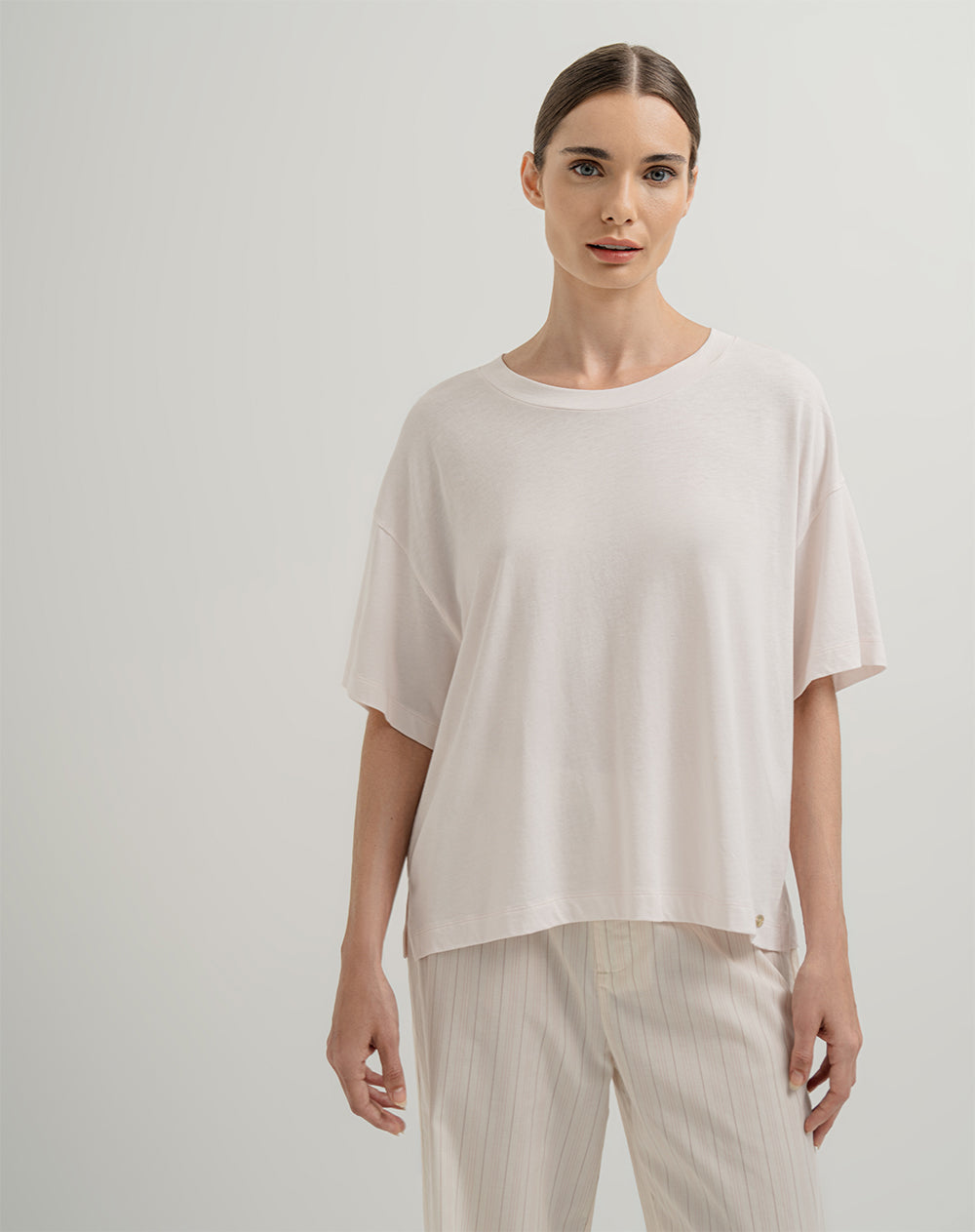 Camiseta en algodón sostenible holgada rosa para mujer