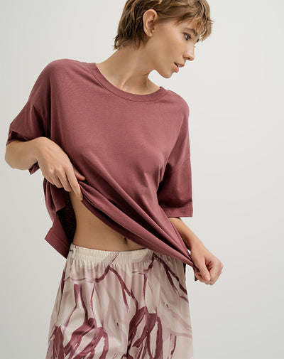 Camiseta en algodón sostenible holgada terracota para mujer
