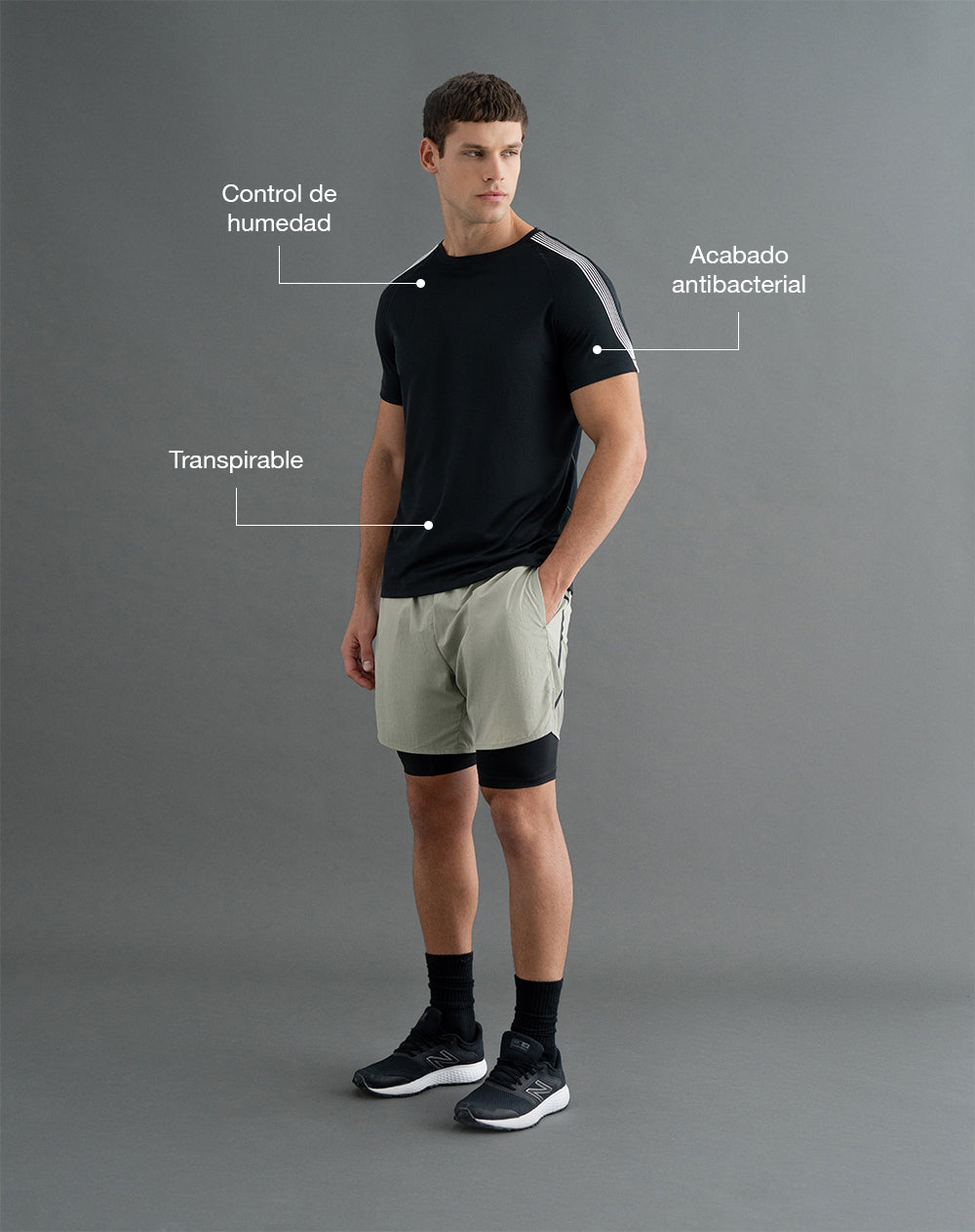 Camiseta deportiva control humedad negra hombre