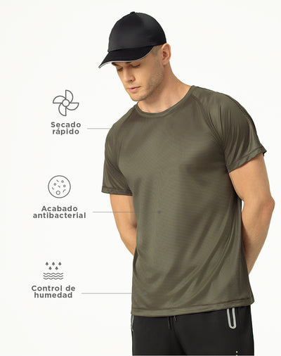 Camiseta deportiva  hombre control humedad verde militar