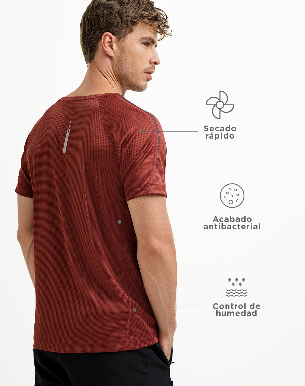 Camiseta deportiva  hombre control humedad vino tinto