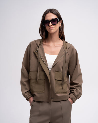 Chaqueta confort tacto suave café mujer