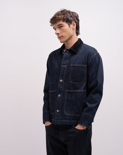 Chaqueta regular denim oscuro hombre