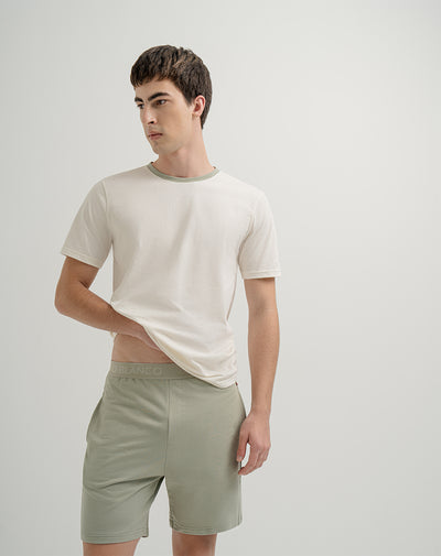 Camiseta + bermuda de pijama hombre algodón sostenible crudo y verde