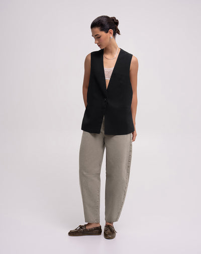 Jean fit tiro alto denim gris
