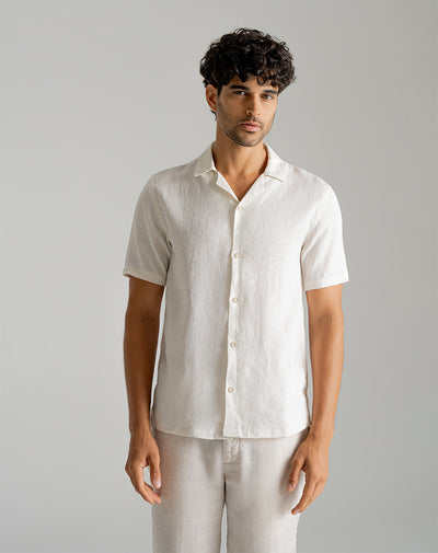 Camisa manga corta regular lino habano hombre