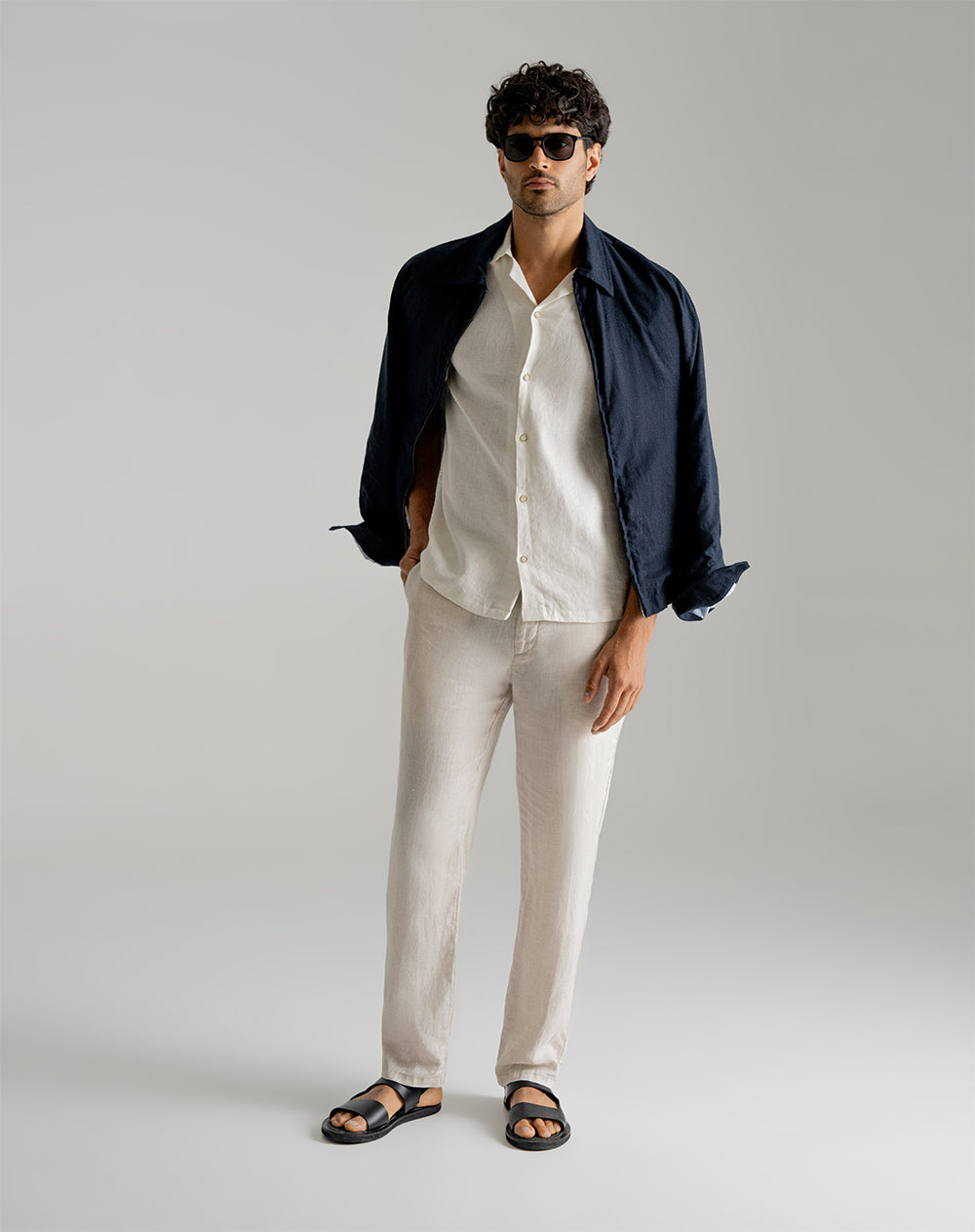 Camisa manga corta regular lino habano hombre