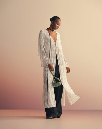 Vestido largo encaje crema mujer