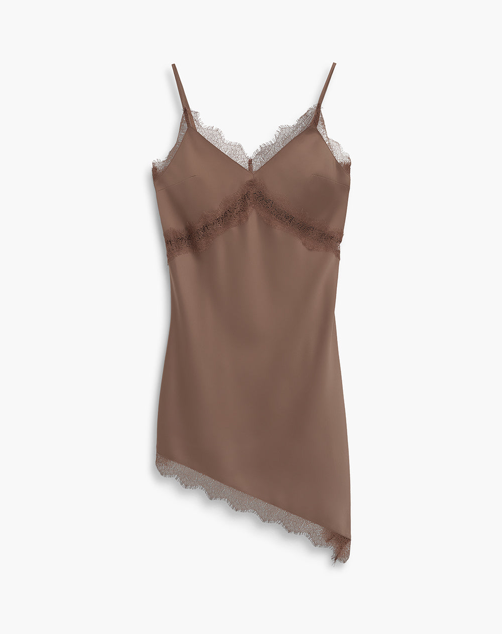 Vestido asimétrico satinado café mujer