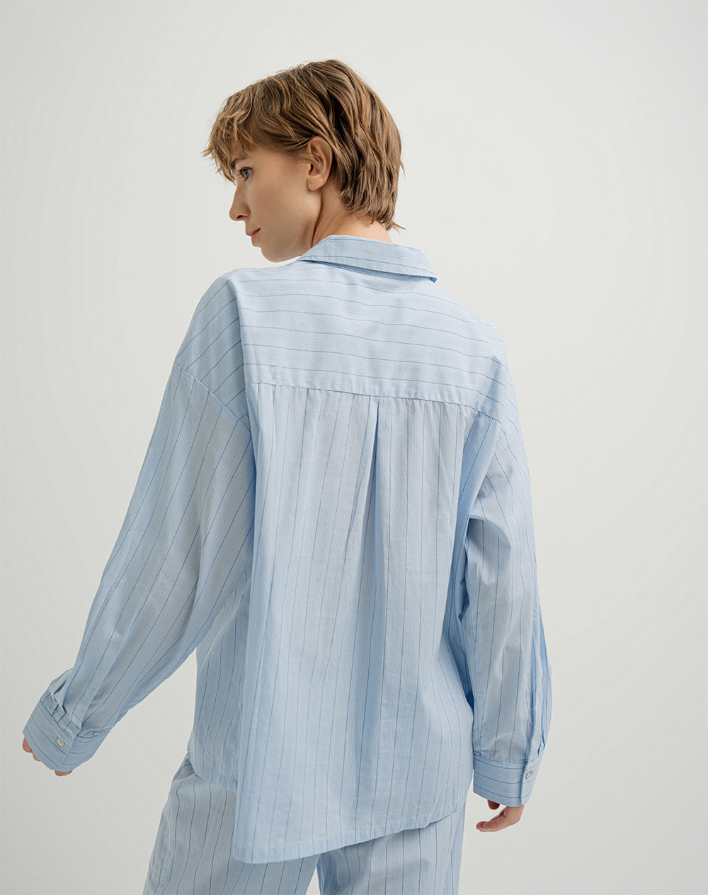 Camisa de pijama mujer algodón azul claro rayas