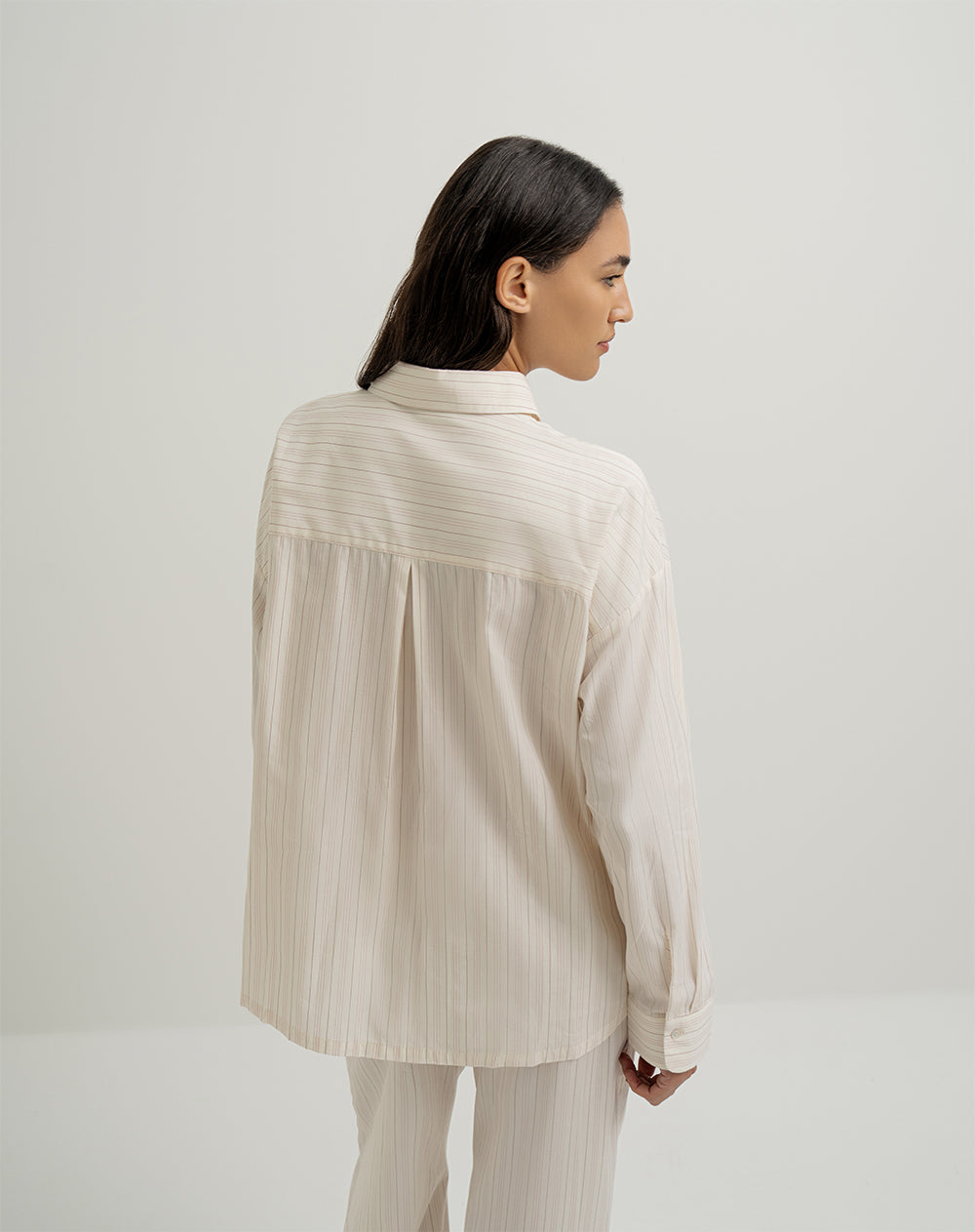 Camisa de pijama mujer algodón beige rayas