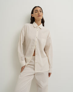 Camisa de pijama mujer algodón beige rayas