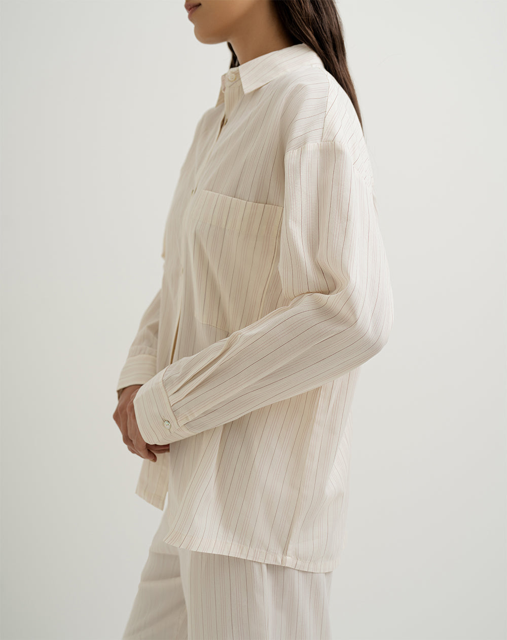 Camisa de pijama mujer algodón beige rayas