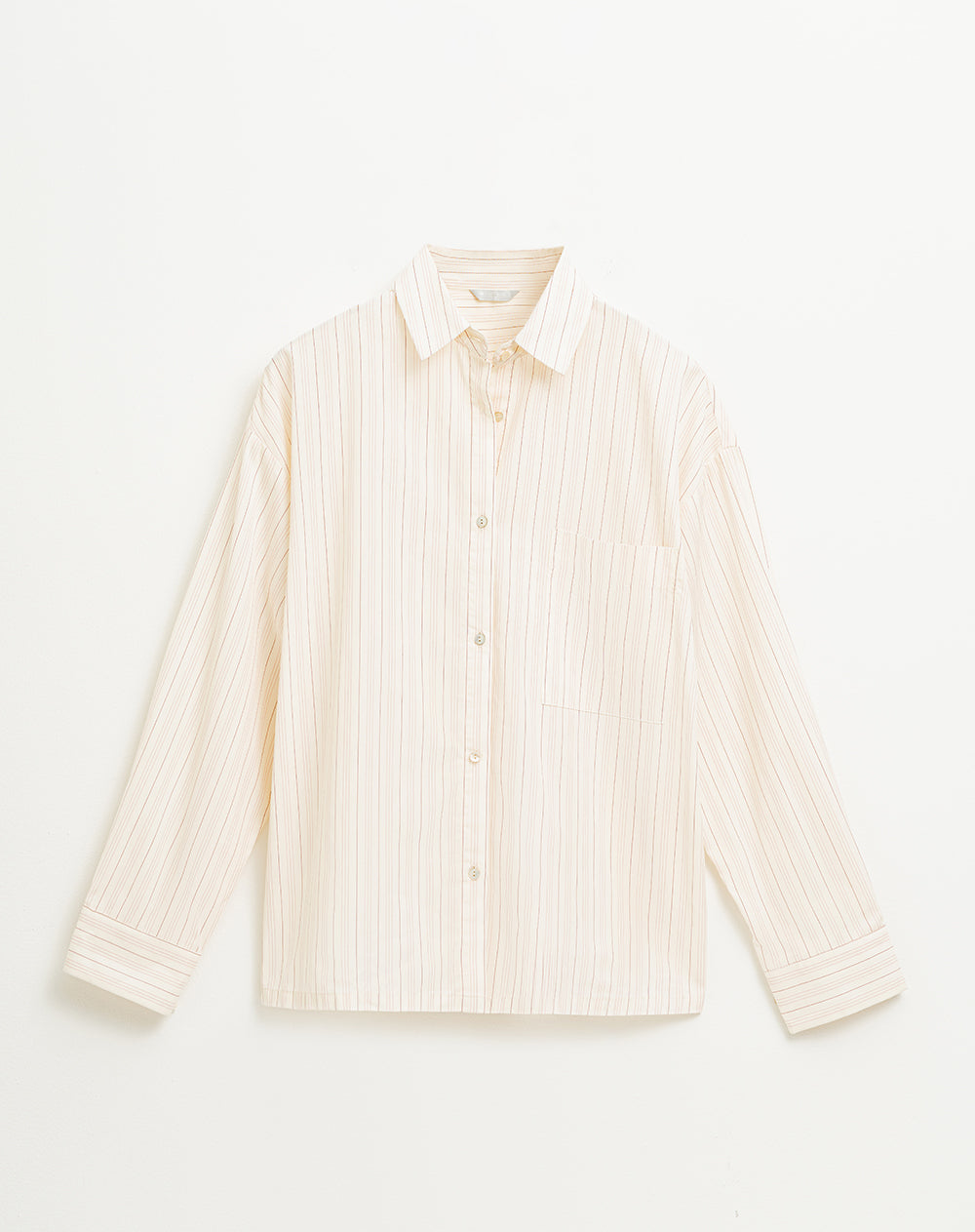 Camisa de pijama mujer algodón beige rayas