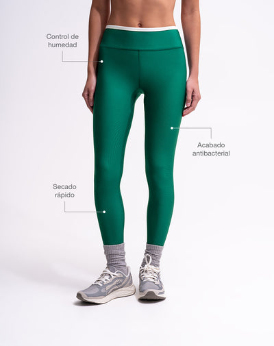 Legging deportivo tiro alto control abdomen verde mujer