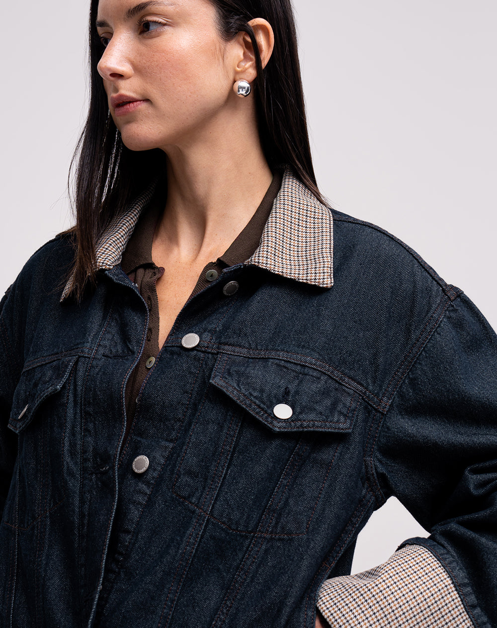 Chaqueta oversize denim índigo oscuro mujer