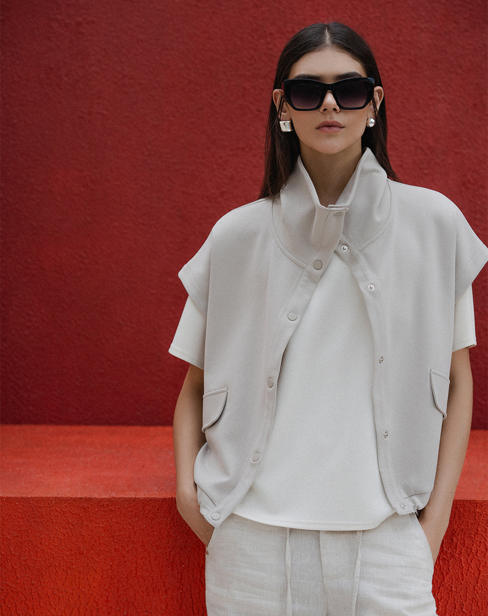 Chaleco confort oversize tacto suave arena mujer