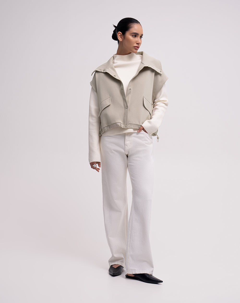 Chaleco confort oversize tacto suave arena mujer