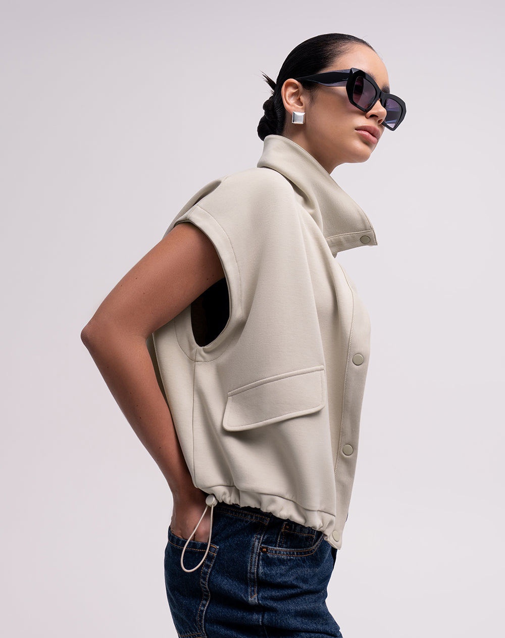 Chaleco confort oversize tacto suave arena mujer