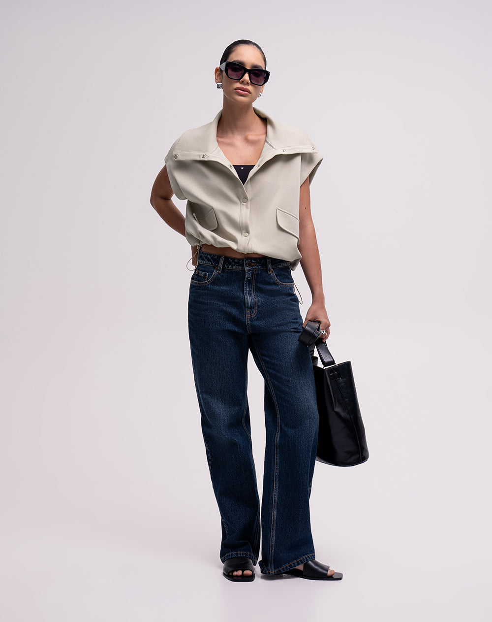 Chaleco confort oversize tacto suave arena mujer