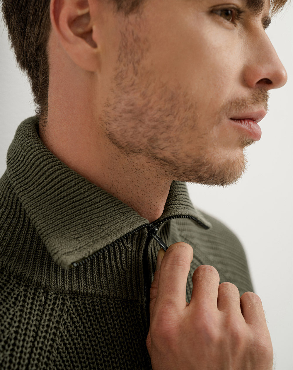 Suéter regular tejido de punto algodón verde hombre
