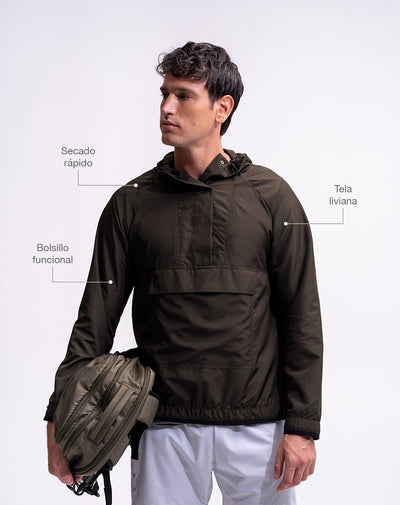 Chaqueta regular rompevientos verde hombre