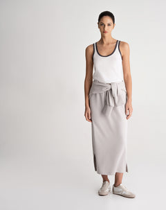 Falda midi tacto suave gris mujer