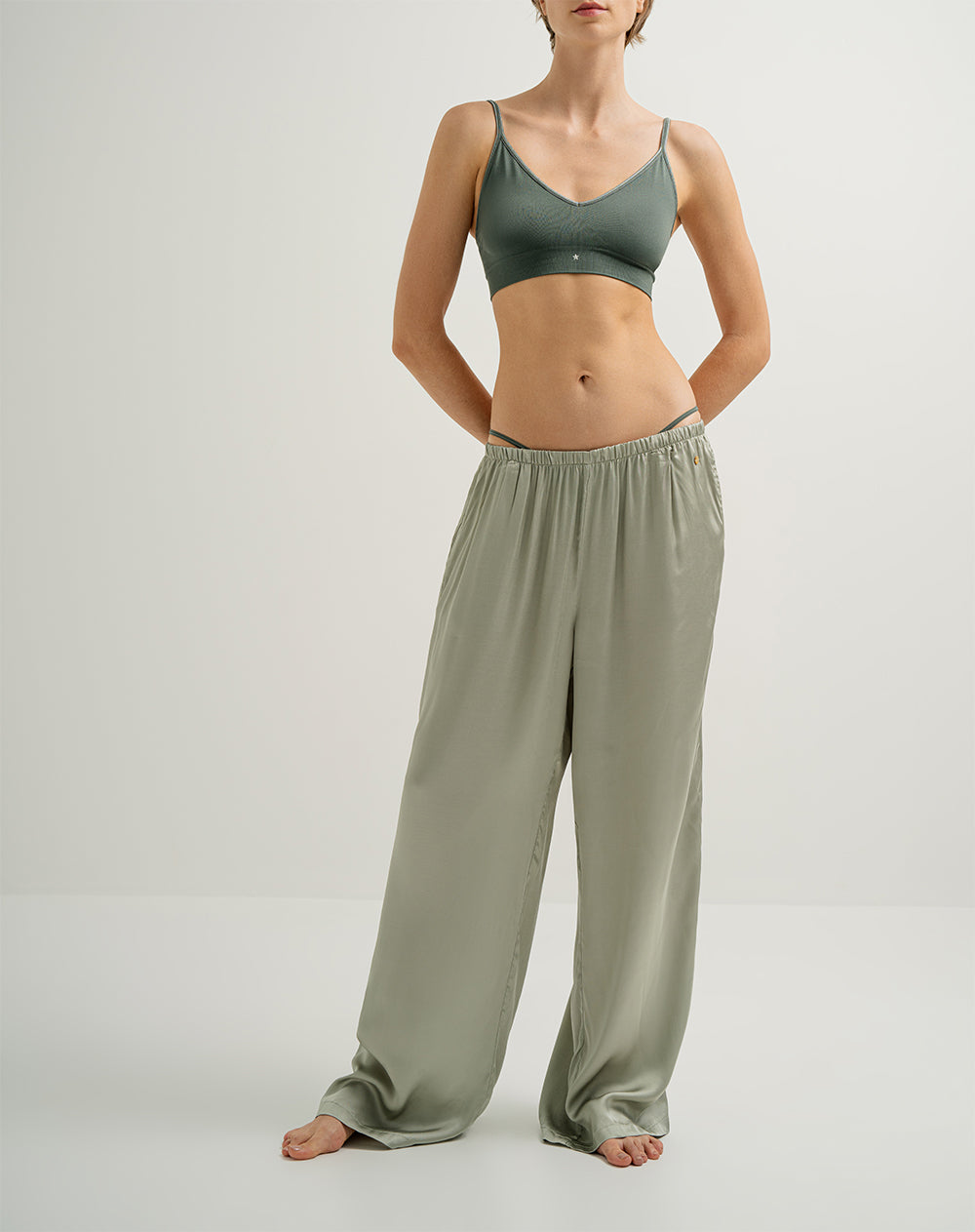 Pantalón de pijama mujer satín verde