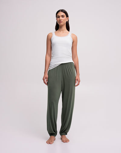 Pantalón relaxed fit tiro medio verde