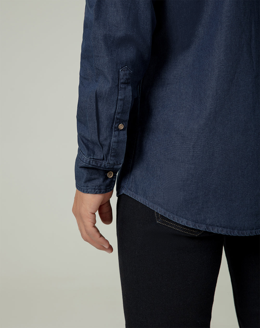 Camisa manga larga regular denim en algodón azul hombre