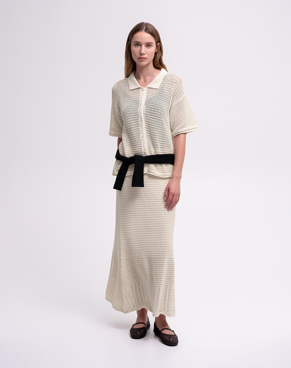 Camisa manga corta loose tejido de punto khaki mujer