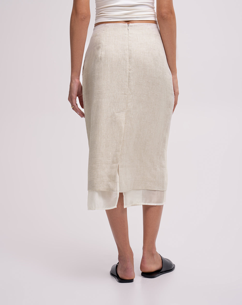 Falda midi tiro alto en lino habano mujer